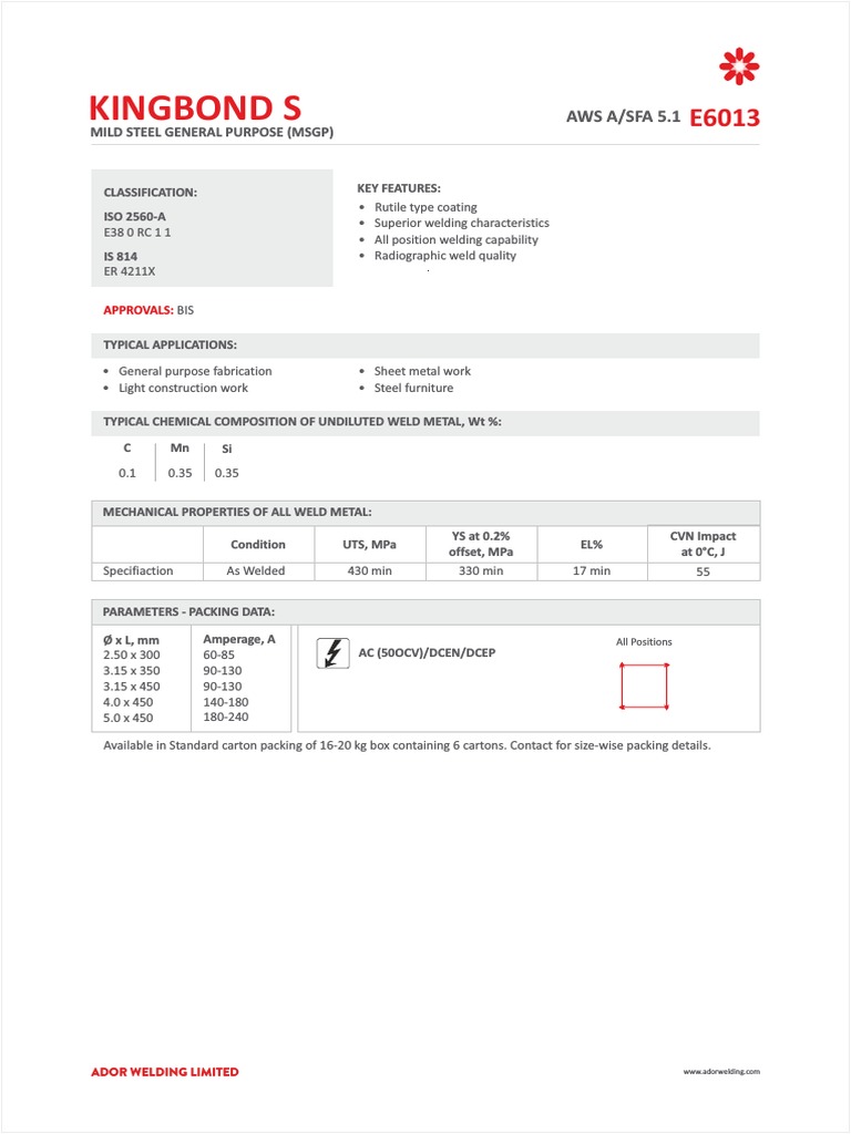 KINGBOND MSGP Mild Steel Welding Electrodes | PDF