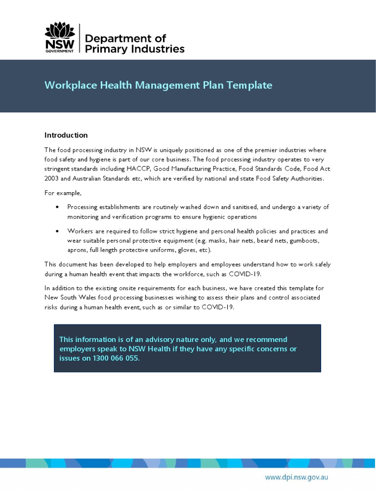 Workplace Health Management Plan Template | PDF | Personal Protective