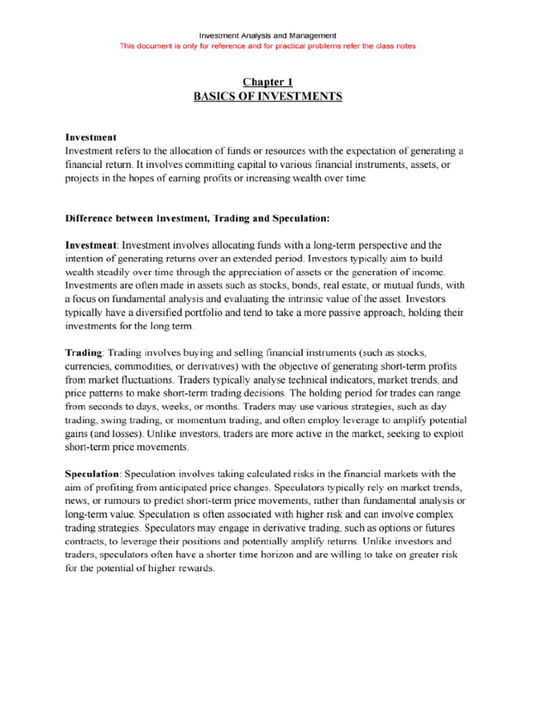 Investment Analysis and Management Notes | PDF
