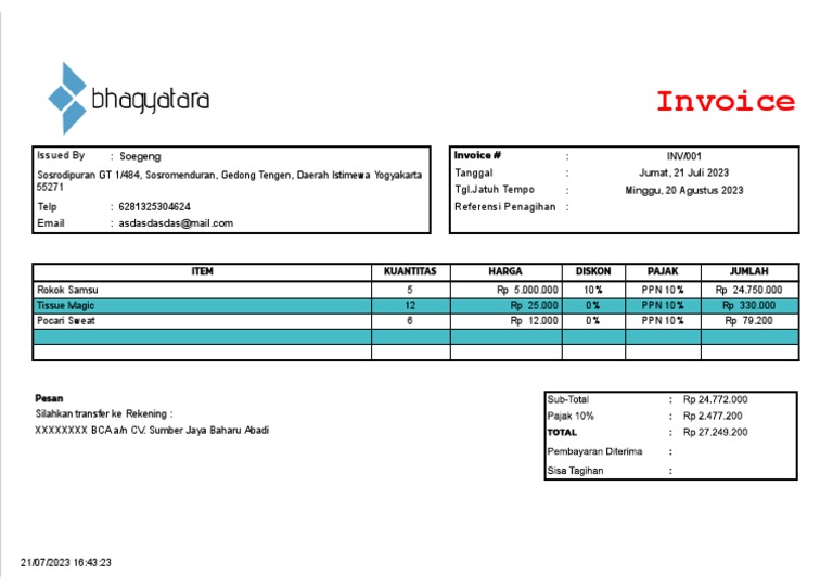 Template Invoice Google Spreadsheet Pdf