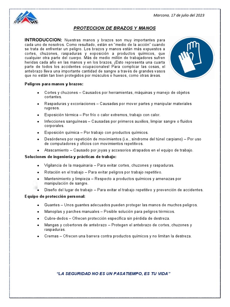 2023 07 17 Proteccion de Brazos y Manos | PDF | Guante