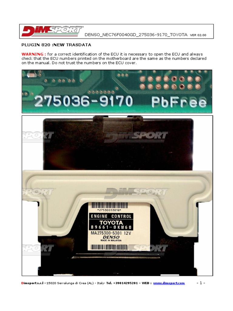 Ling 01 サンプル Denso ECU Pinout for Toyota 275036-9170 | PDF | Electrical