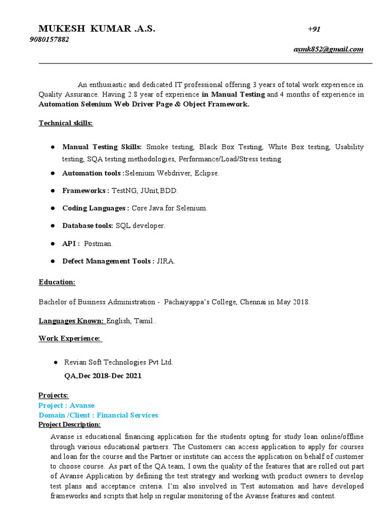 Mukesh Kumar A S - Mukesh Kumar | PDF | Selenium (Software) | Software ...