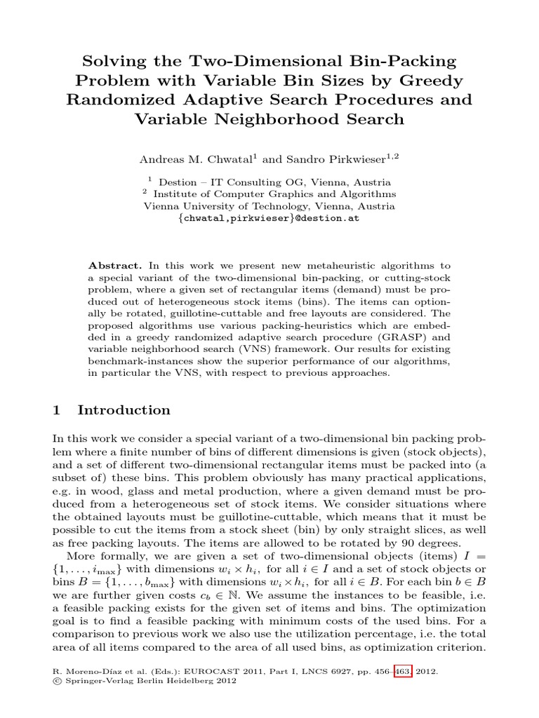 Solving The Two Dimensional Bin Packing With Variable Bin Sizes PDF