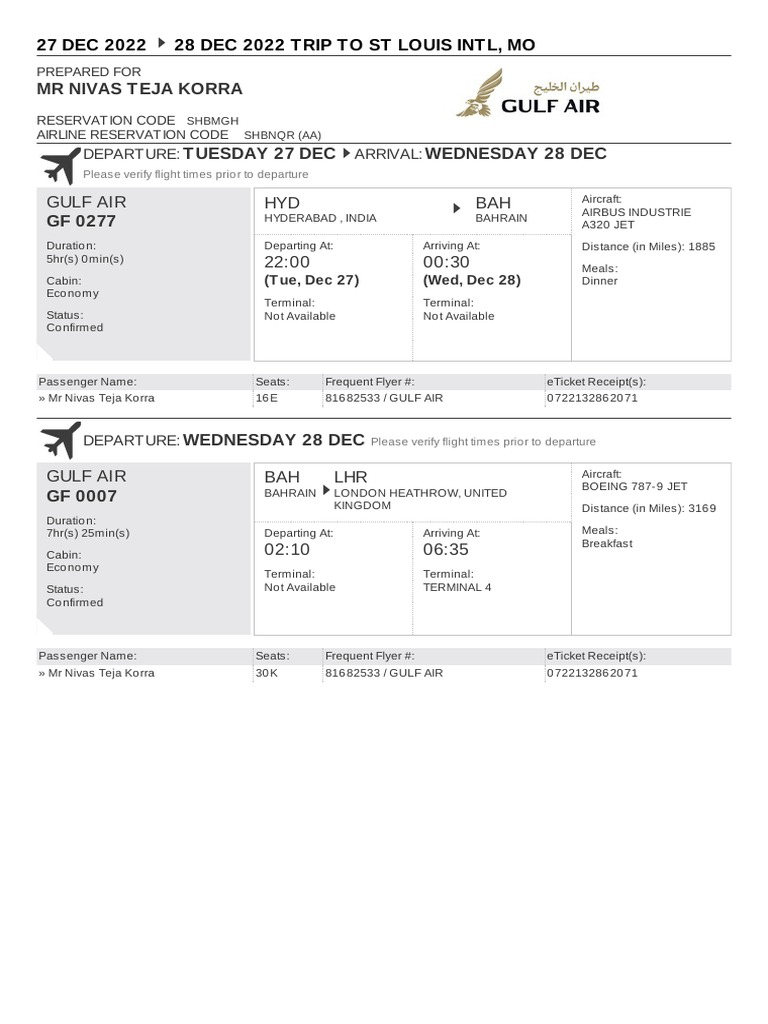 Gulf Air 27 Dec | PDF | American Airlines | Aircraft