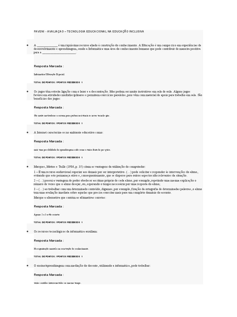Faveni - Avaliaçao - Tecnologia Educacional Na Educação Inclusiva | PDF ...