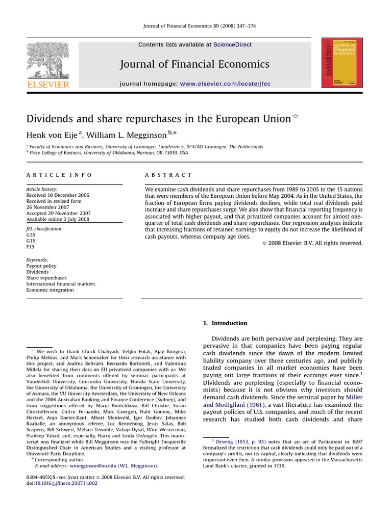 Dividends and Share Repurchases in The European Union | PDF | Dividend ...