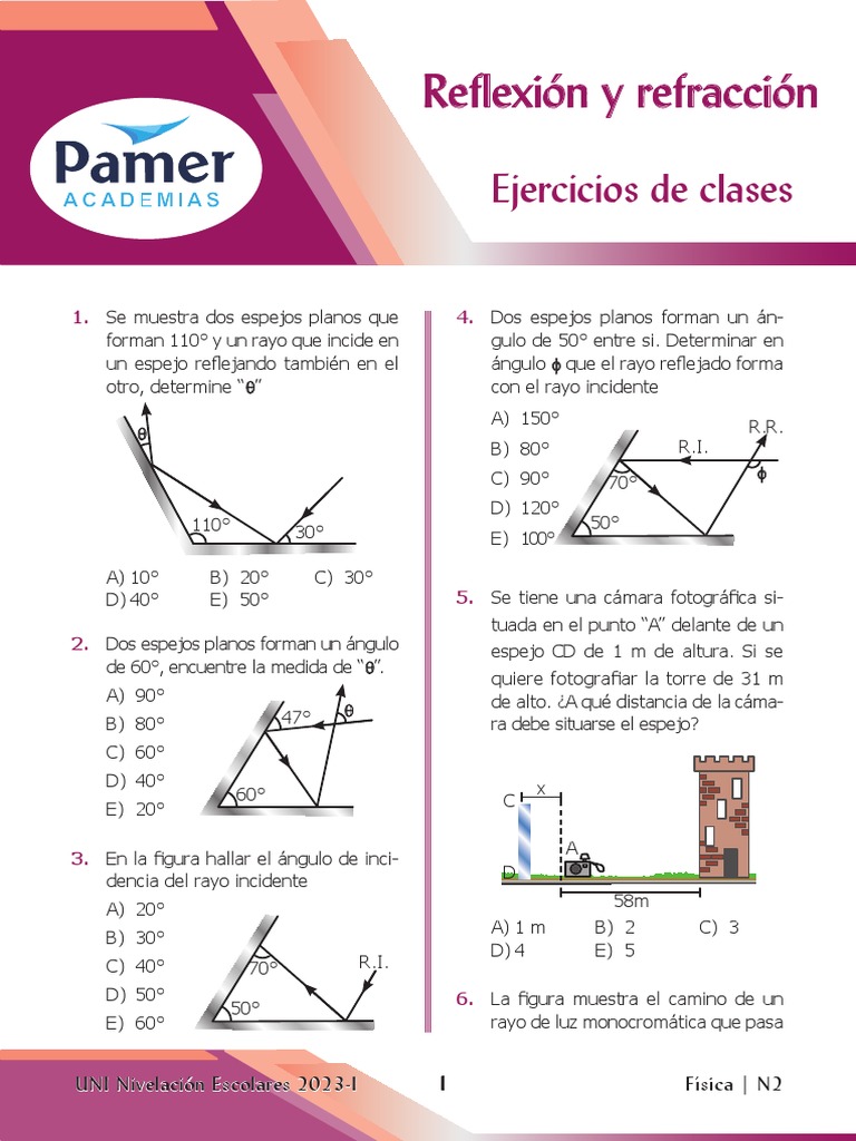 Ejercicios de Reflexión y Refracción | PDF | Refracción | Ligero