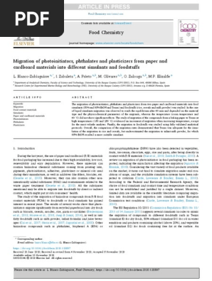 2 Migration of photoinitiators, phthalates and plasticizers from paper and cardboard materials into different simulants and foodstuffs