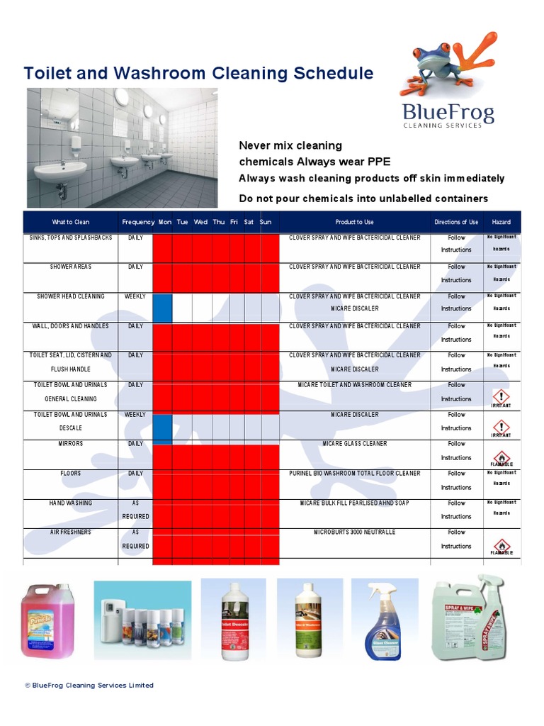 Washroom Cleaning Schedule Guide | PDF | Toilet | Bathroom