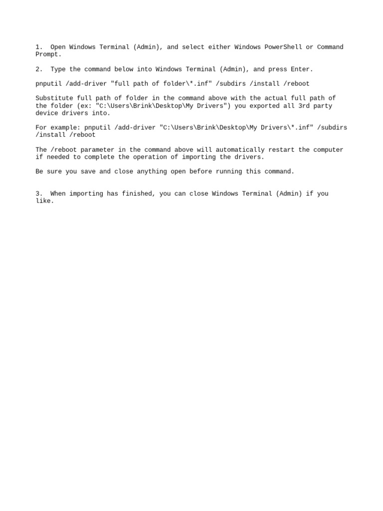 Install Drivers via Command Prompt | PDF