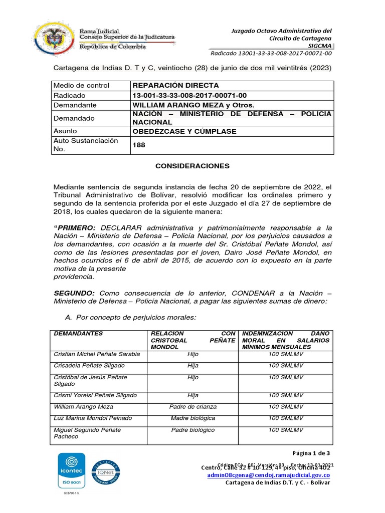 201700071 Obedezcase Y Cumplase WILLIAM ARANGO PDF Daños y perjuicios Gobierno