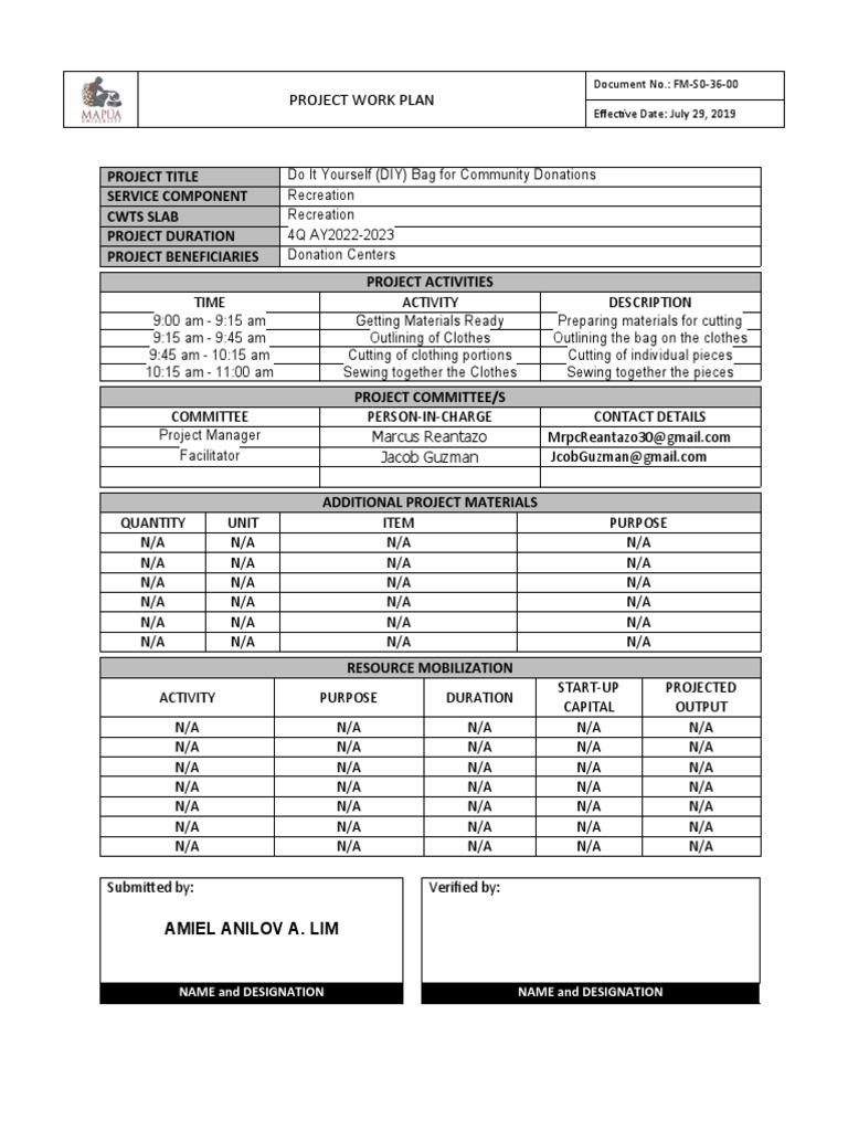 Cwts103 project work plan lim pdf clothing manufactured goods