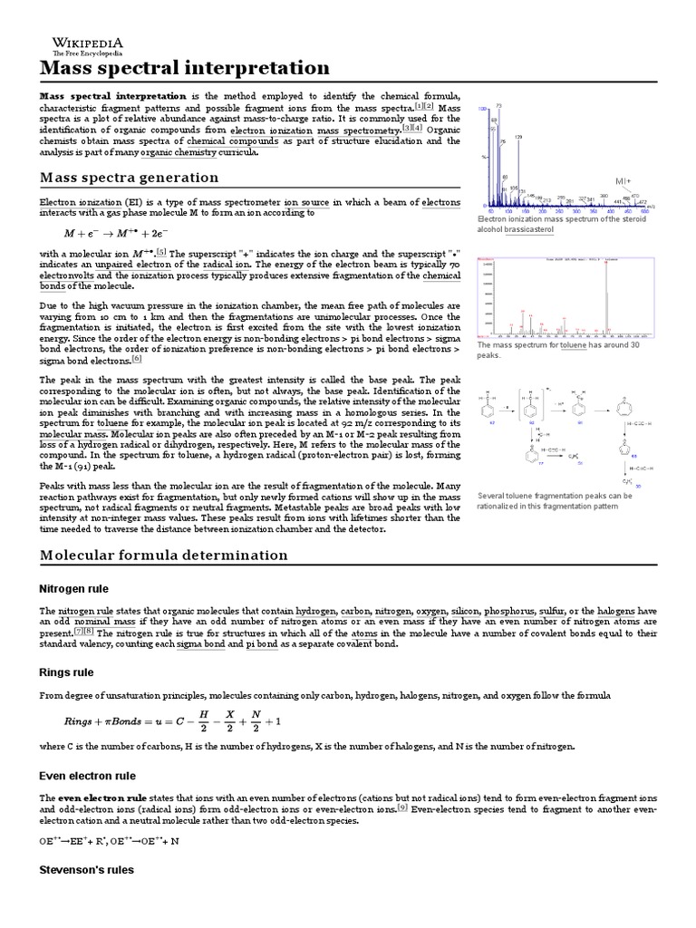 Mass Spectral Interpretation Wikipedia PDF Mass Spectrometry