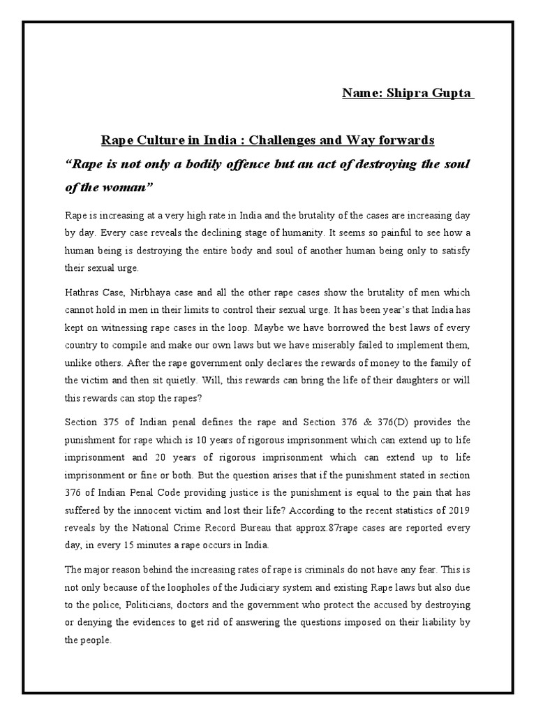Rape Culture in India Challenges and Way Forwards | PDF | Rape | Bail