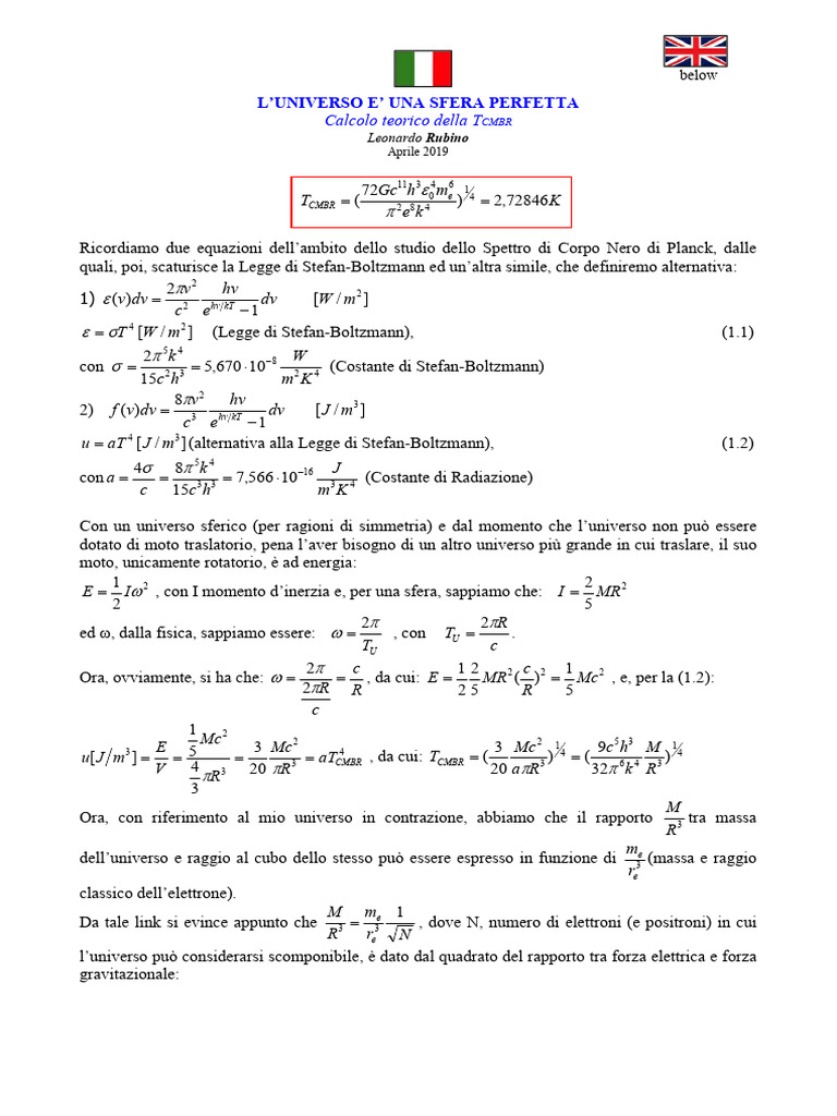 The Universe Is A Perfect Sphere (TCMBR Calculation) - Ita+Eng | PDF