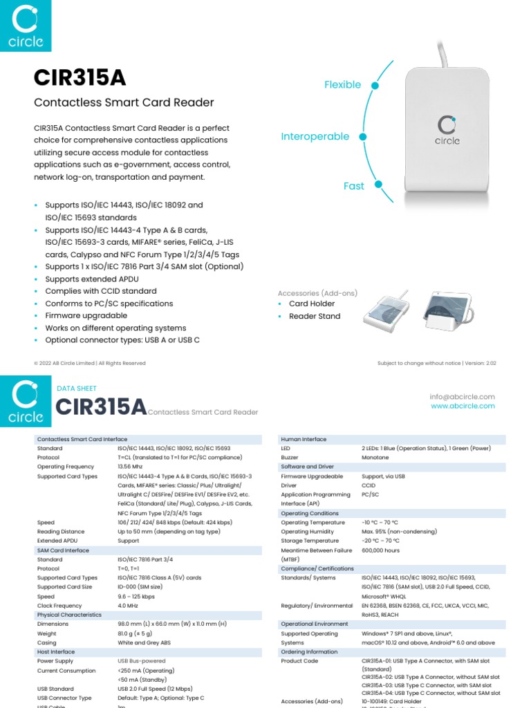 Circle CIR315A Data Sheet v2.02 | PDF | Smart Card | Electronics