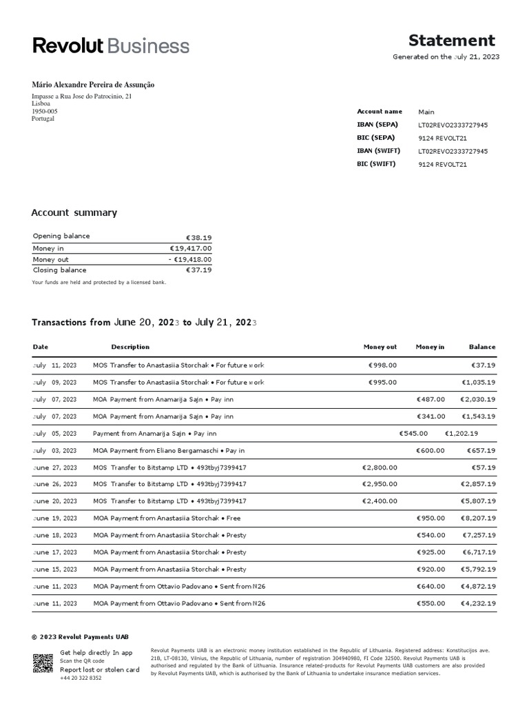 Revolut Business Account Statement Example | PDF | Banking Technology ...