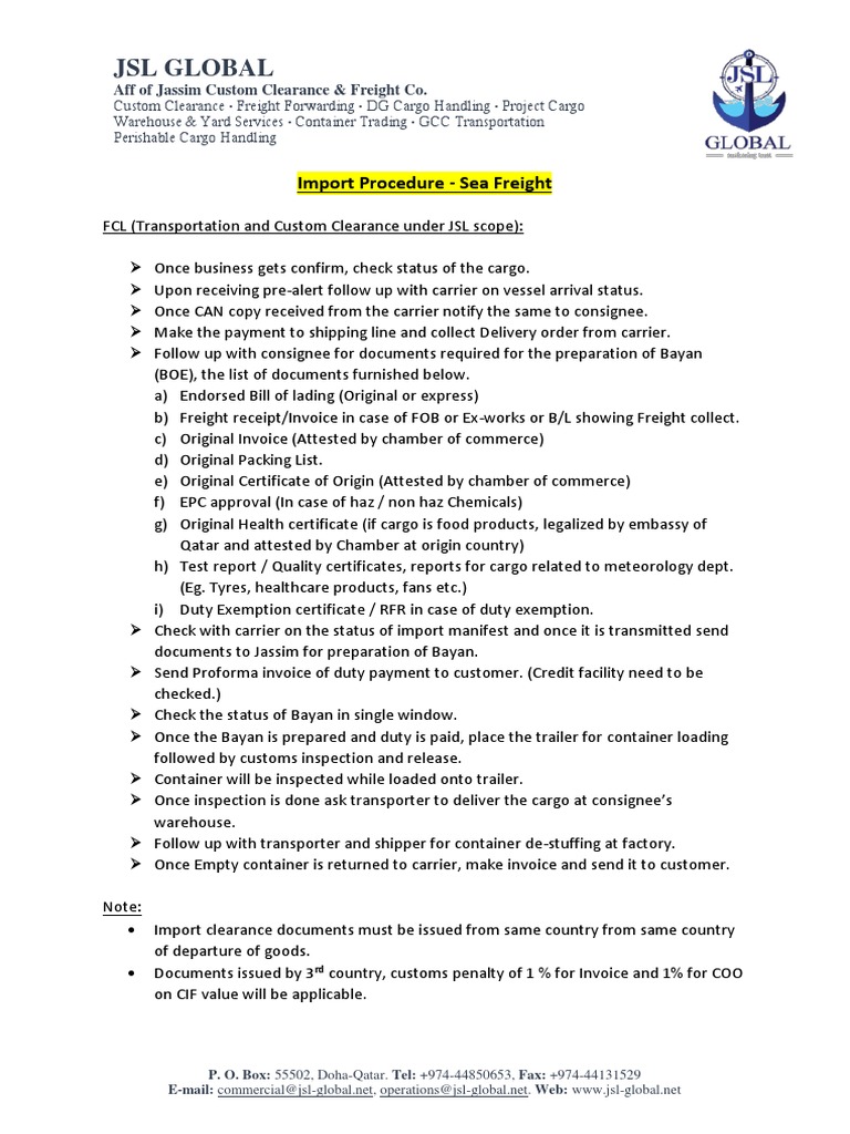 Sea Freight Import Procedures in Qatar | PDF | Cargo | Bill Of Lading