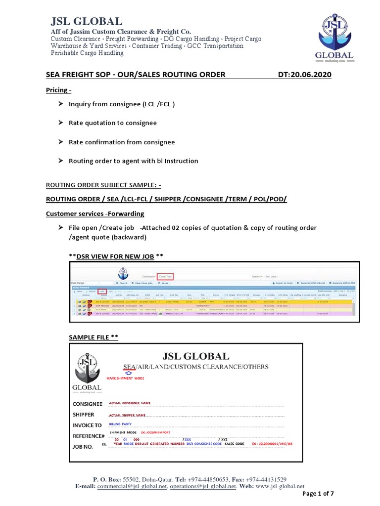Sea Freight Sop Our Sales Routing Order Download Free PDF Cargo Sea Freight Sop Our Sales Routing Order Download Free PDF Cargo