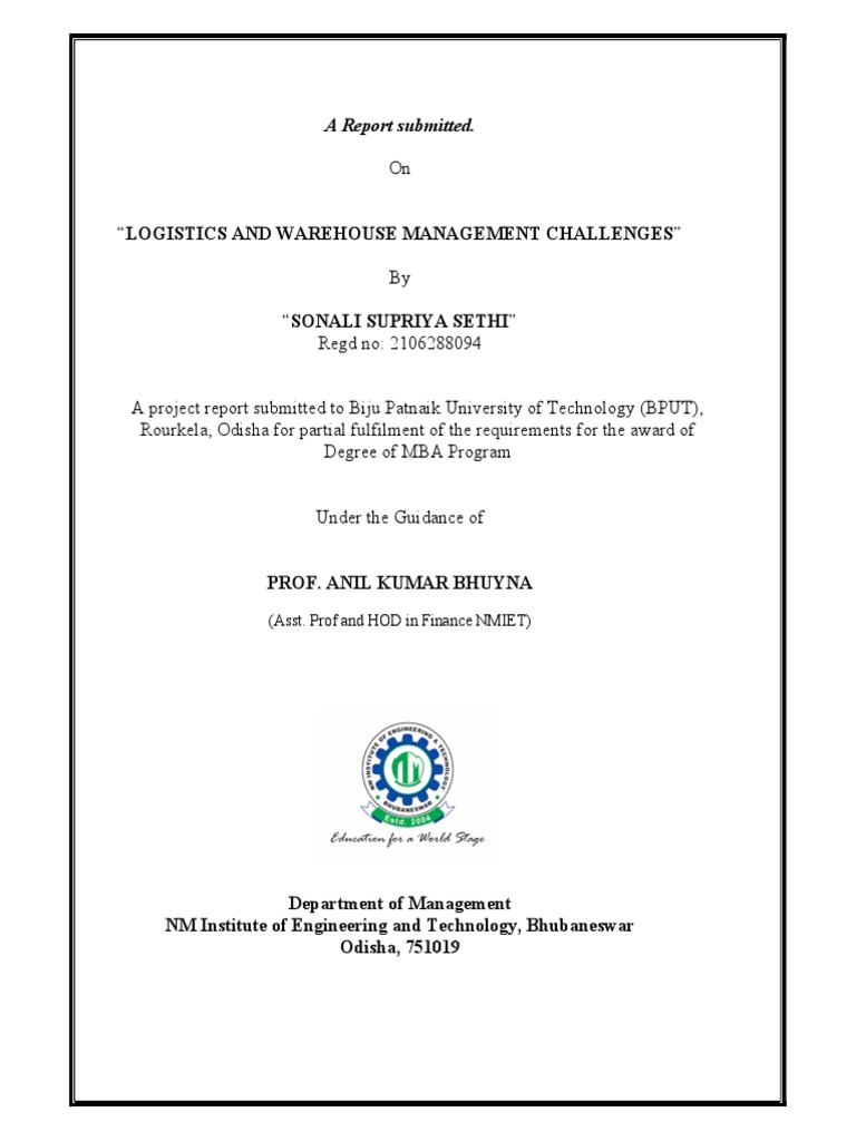 A Dissertation Project Report On The Logistic and Supply Chain Management PDF Warehouse
