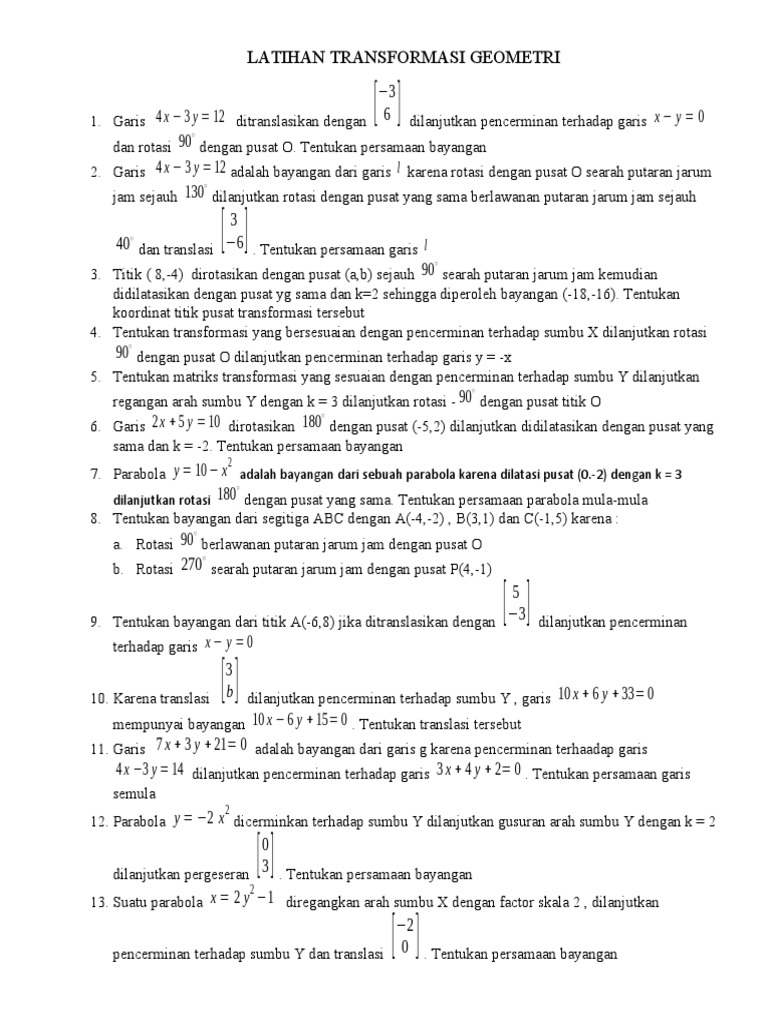 Latihan Transformasi Geometri Lengkap | PDF