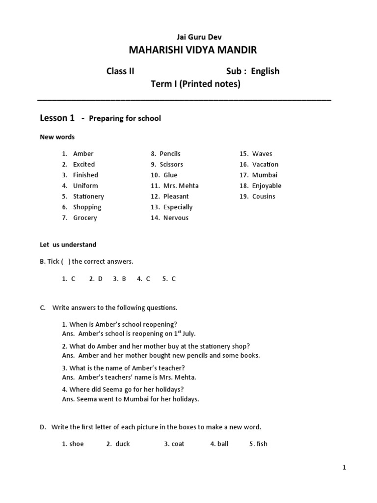 CLASS 2 English Printed Notes Term I Copy202021 PDF Plural Noun