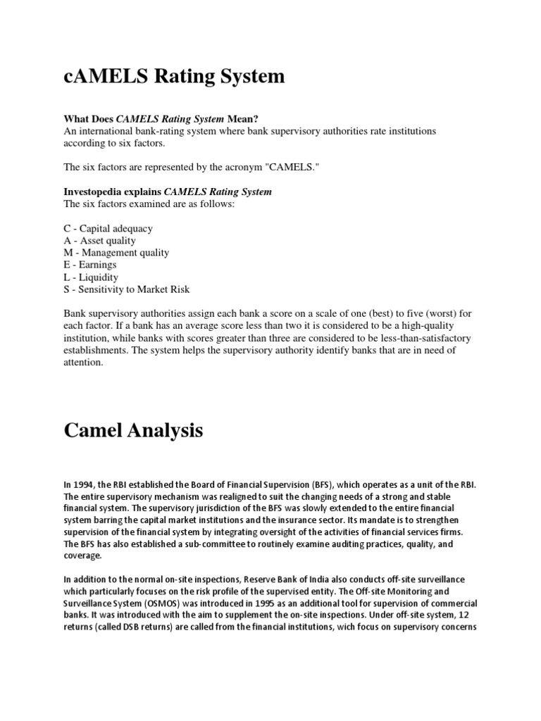Camel Analysis Reserve Bank Of India Banks Free 30day Trial Scribd