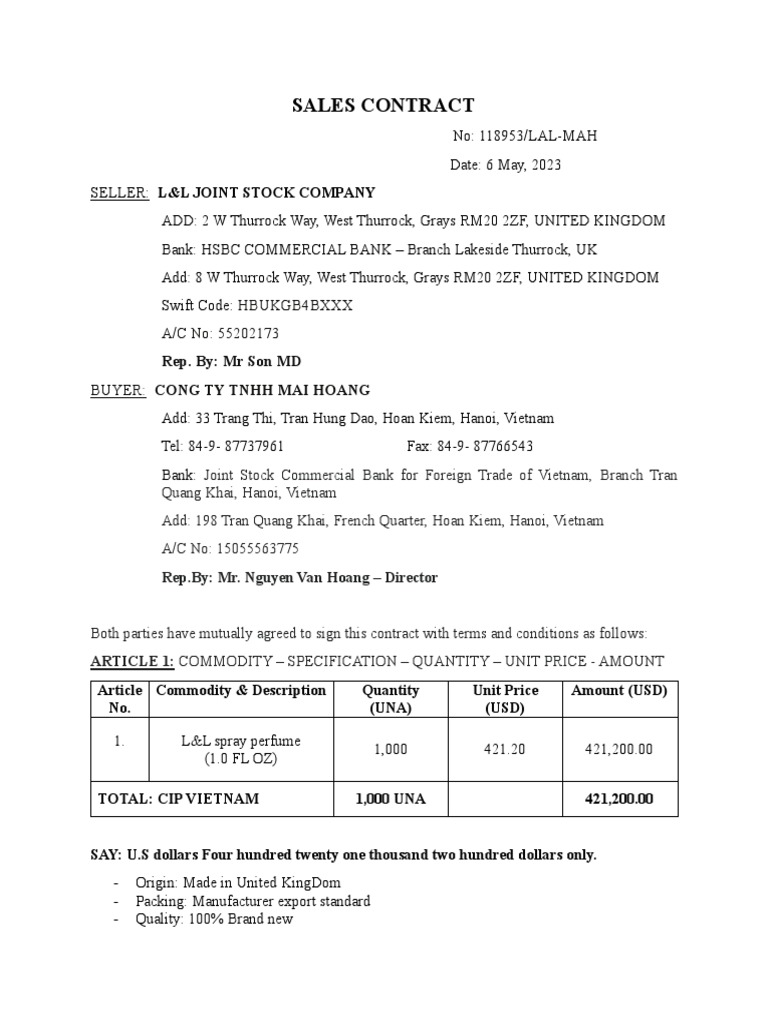 Sales Contract | PDF | Economies | Business