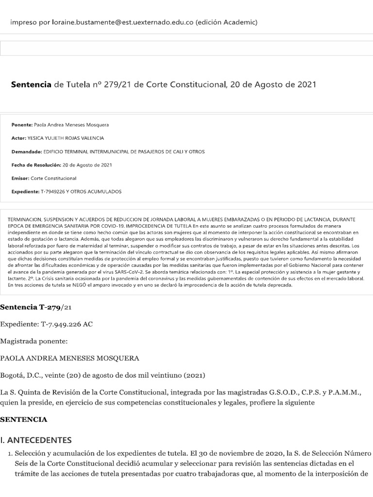 20.1 Sentencia T-279 de 2021 | PDF