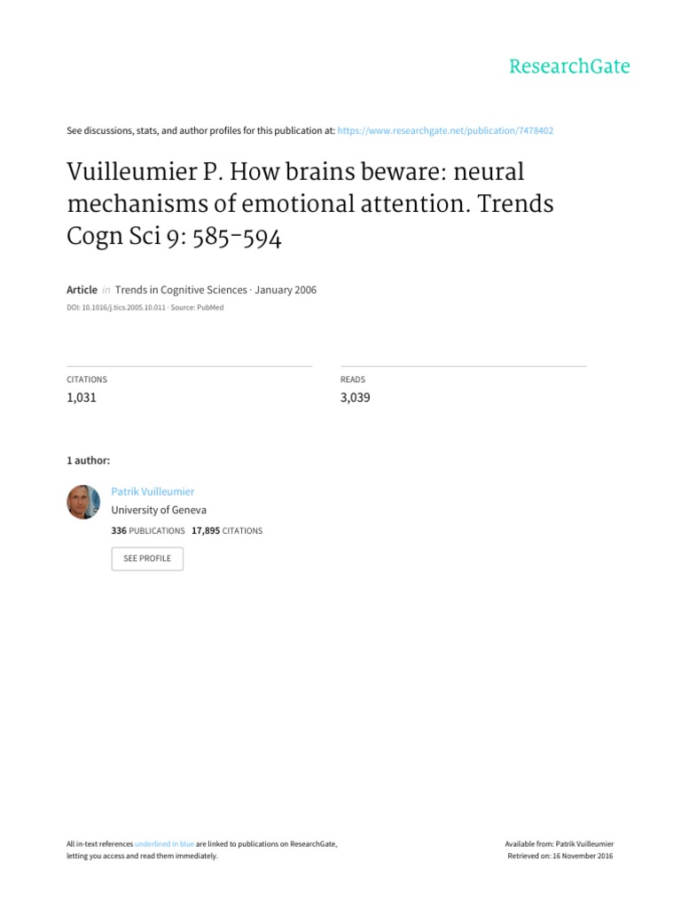 Neural Mechanisms of Emotional Attention | PDF | Attention | Visual Cortex