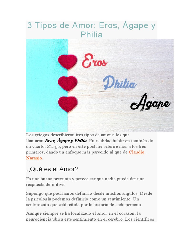 Tres Tipos de Amor: Eros, Philia y Ágape | PDF | Amor | Las emociones