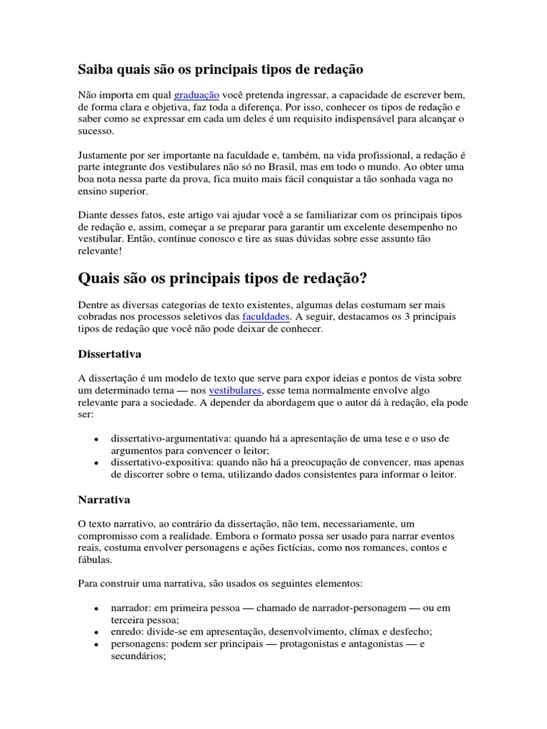 Tipos De Redacao : Guia para sua melhor redação – LVTQDC