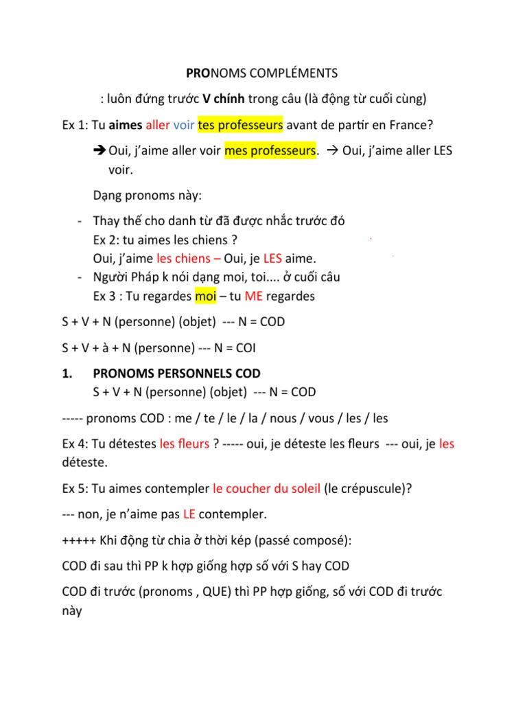Pronoms Compléments en Français | PDF | Complément d'objet ...