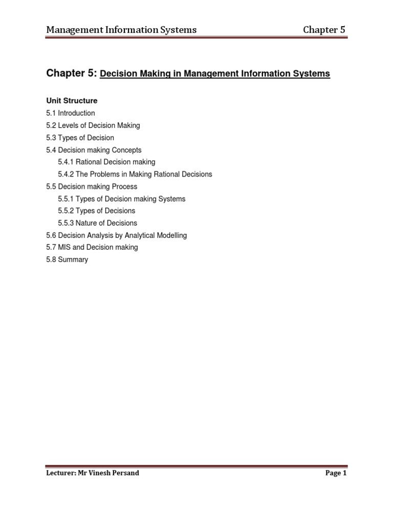 Decision Making in Management Information Systems | PDF | Sensitivity ...