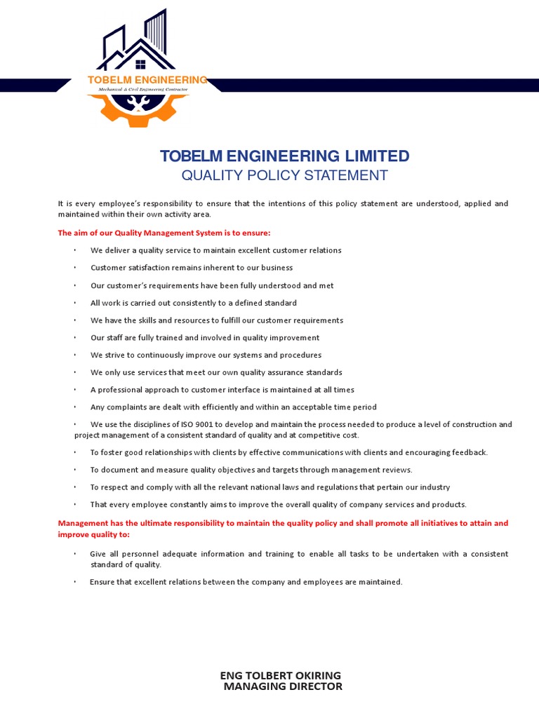 Quality Policy Statement | PDF