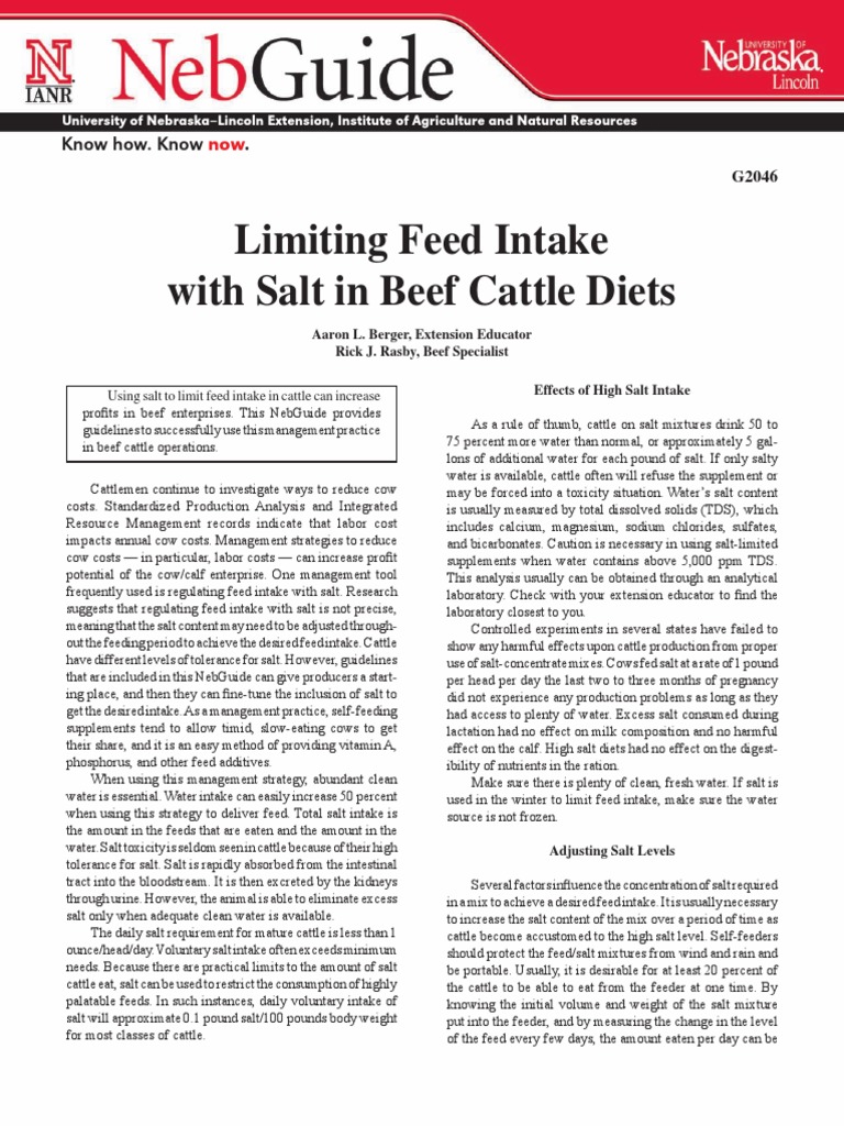 Limiting Feed Intake Suplement PDF Salt Cattle