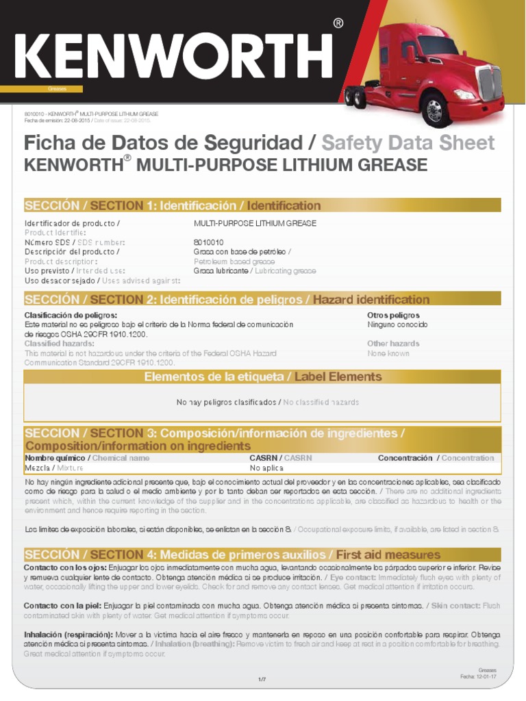 Msds KWT MultiPurpose Lithium Grease PDF La seguridad Naturaleza