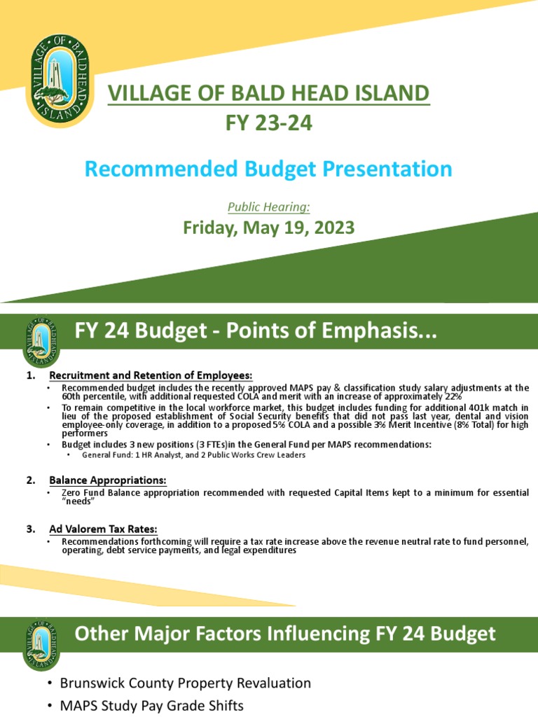Bald Head Island FY 2024 Budget Presentation PDF Taxes Fund