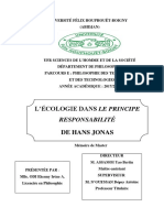 Mlle. ODI Ekeuny Irène Antoinette L'Écologie Dans Le Principe Responsabilité de HANS JONAS Mémoire Soutenu Le Lundi 18 Mars 2019 À l'UFHB.