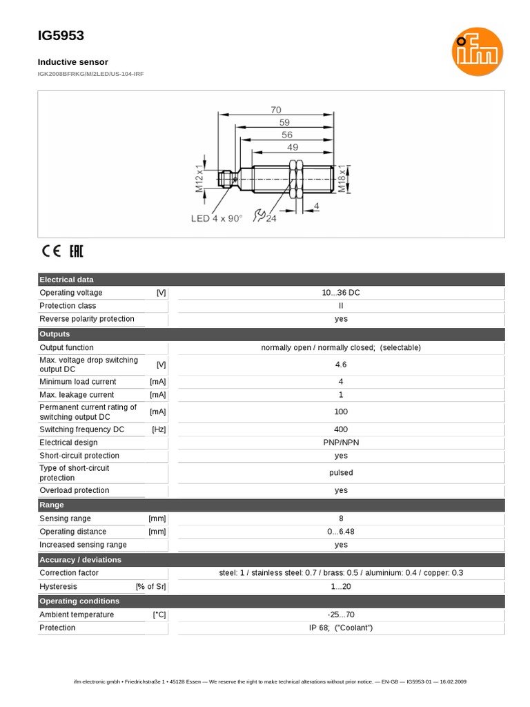 Sensore Induttivo Ifm Electronic IA0032 - IAE2010-FBOA