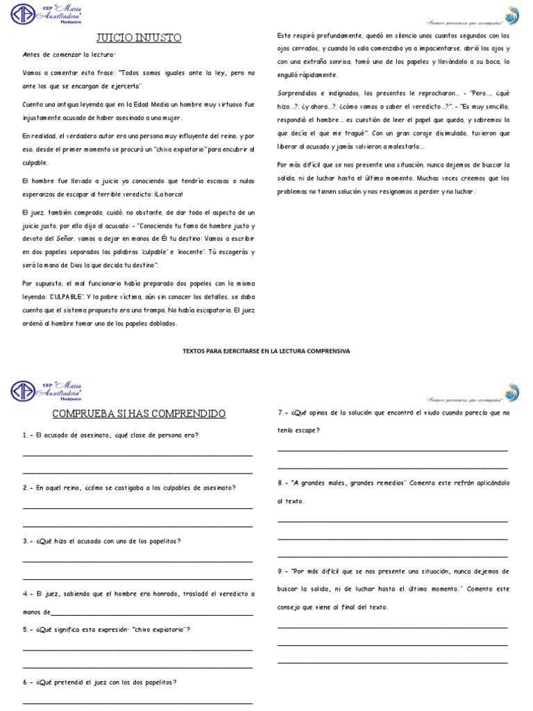 JUICIO INJUSTO - Lectura 2 | PDF