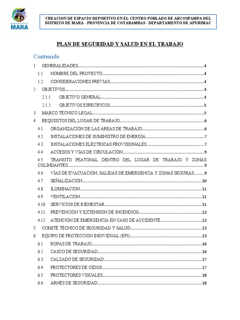 Plan de Seguridad y Salud Ocupacional | PDF | Enchufes y tomas de ...
