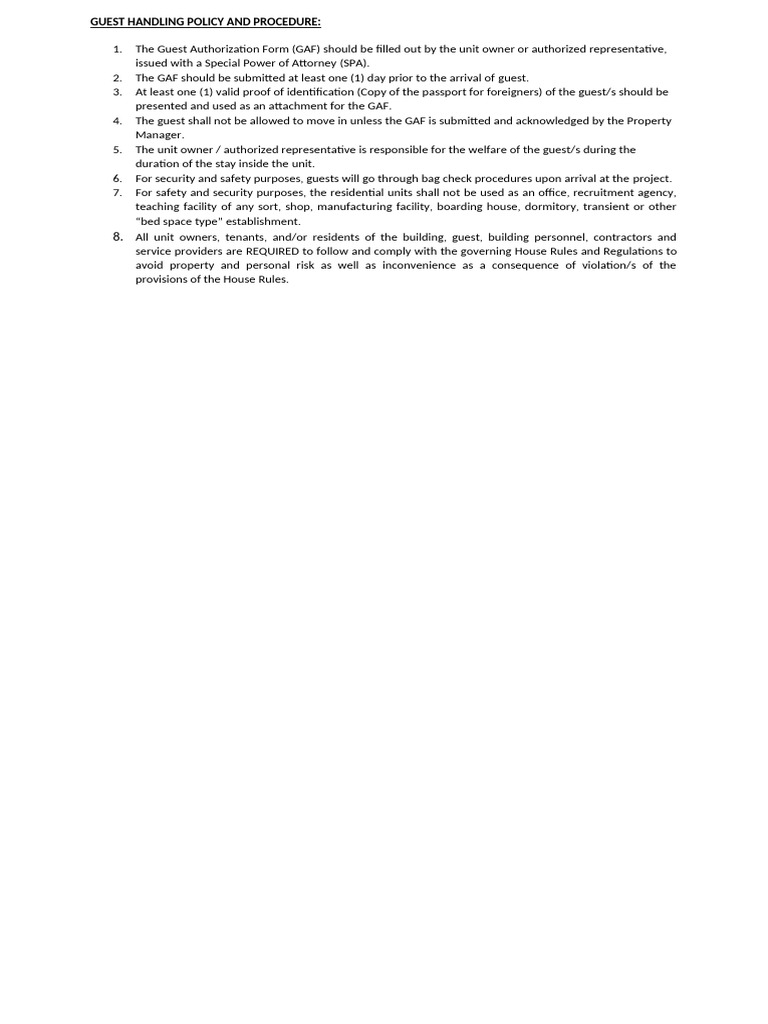 Guest Authorization Form Guidelines | PDF | Business | Finance & Money ...