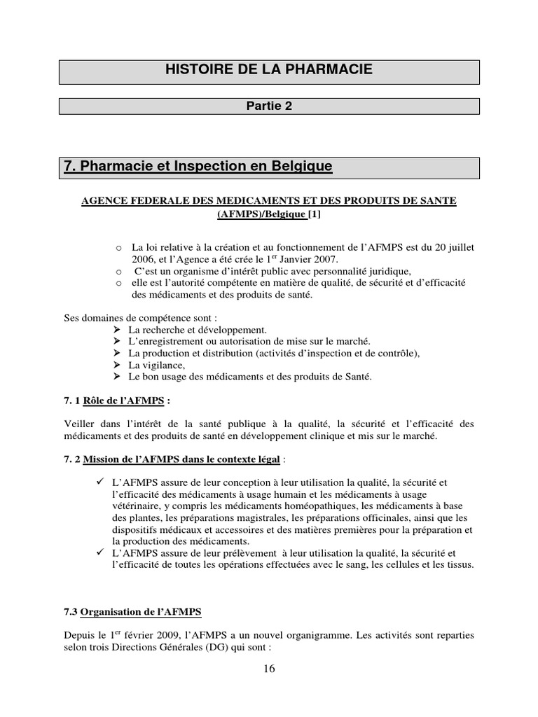 Rôle de l'AFMPS en pharmacie belge | PDF | Pharmacien | Services publics