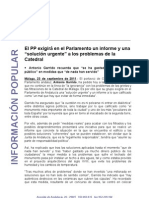 El PP Exigirá en El Parlamento Un Informe y Una "Solución Urgente" A Los Problemas de La Catedral