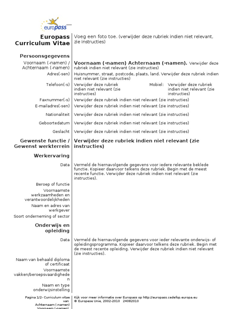 Modèle de CV européen Europass NDLS