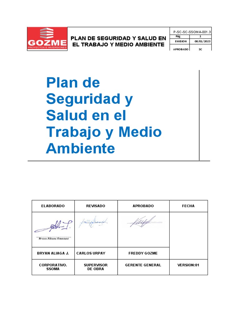 Plan de Seguridad y Salud Laboral | PDF | Seguridad y salud ocupacional ...