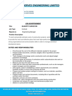 Job Advertisement Title: Quantity Surveyor Job Type: Reports To: Position Description