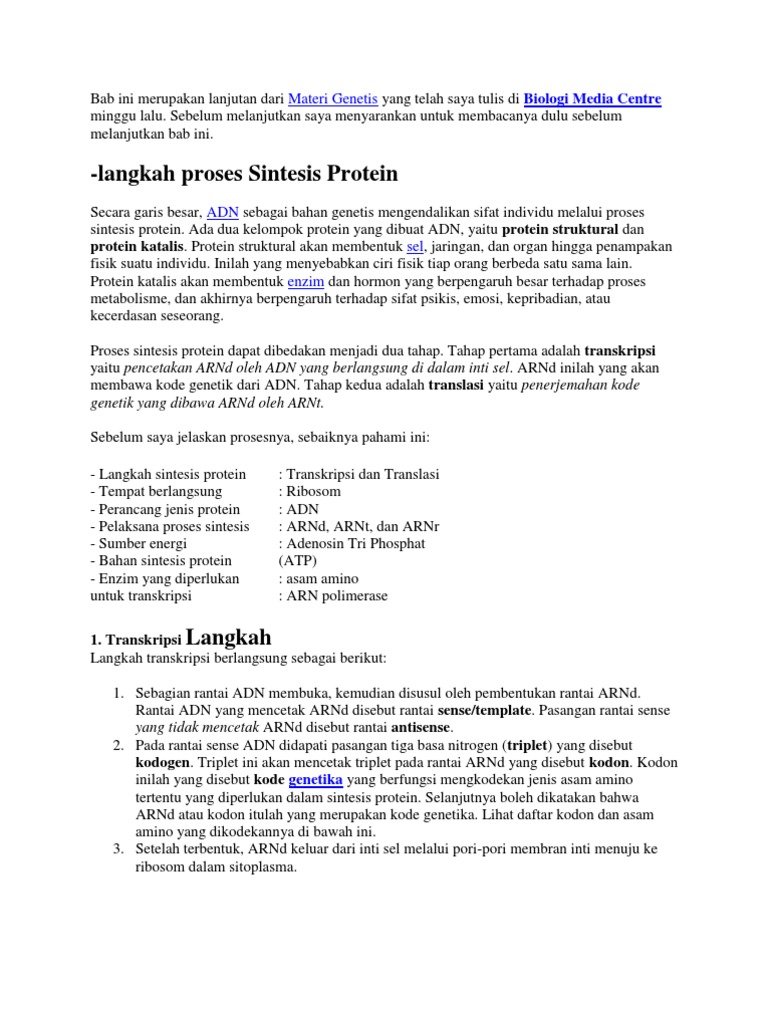 Proses Sintesis Protein dalam Sel | PDF | Sains & Matematika